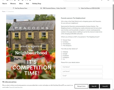 Preview £1,000 Airbnb Voucher and £250 Peacocks Voucher