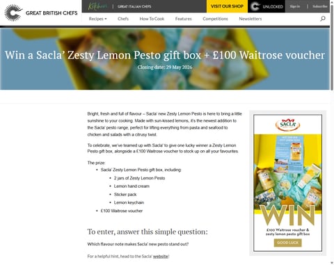 Preview Sacla' Zesty Lemon Pesto Gift Box and £100 Waitrose Voucher