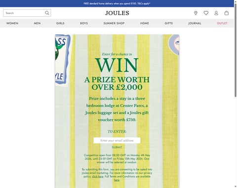 Preview £750 Joules Gift Card and Short Break At Center Parcs