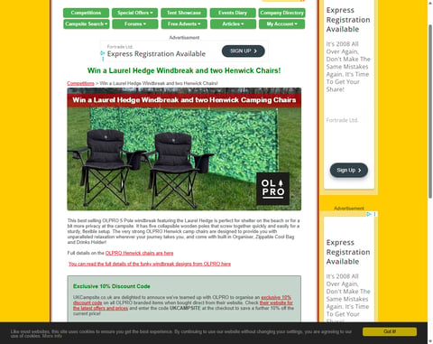 Preview Laurel Hedge Windbreak and 2 Henwick Camping Chairs From Olpro