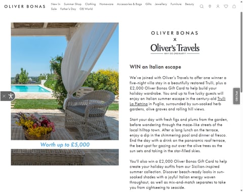 Preview Italian Escape And £2000 Oliver Bonas Voucher