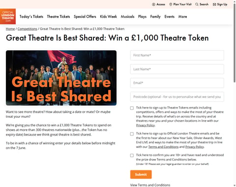 Preview £1,000 Theatre Token