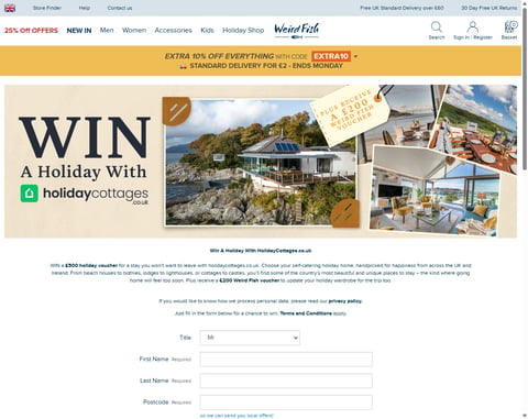 Preview £500 Holidaycottages Voucher and £200 Weird Fish Voucher
