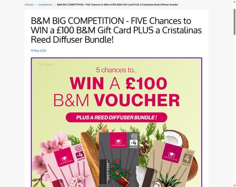 Preview £100 B&M Gift Card and Cristalinas Reed Diffuser Bundle