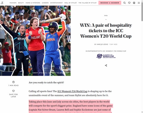Preview Hospitality Tickets To Women's T20 World Cup