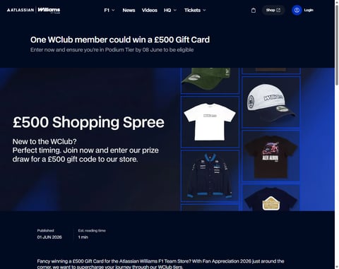 Preview £500 Williams F1 Team Store Vouchers