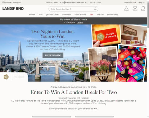 Preview 2-Nights Hotel In London, £1,000 Lands End Voucher and £250 Theatre Tokens