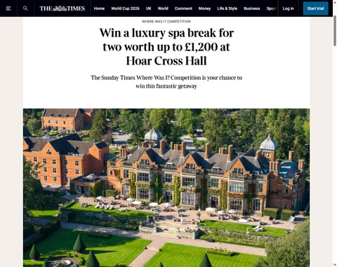 Preview Spa Break at  Hoar Cross Hall, Staffordshire