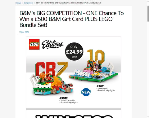 Preview £500 B&M Gift Card and Lego Set Bundle