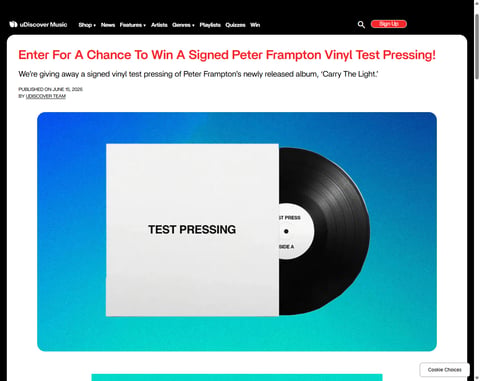Preview Signed Vinyl Test Pressing Of Peter Frampton's "Carry The Light" Album