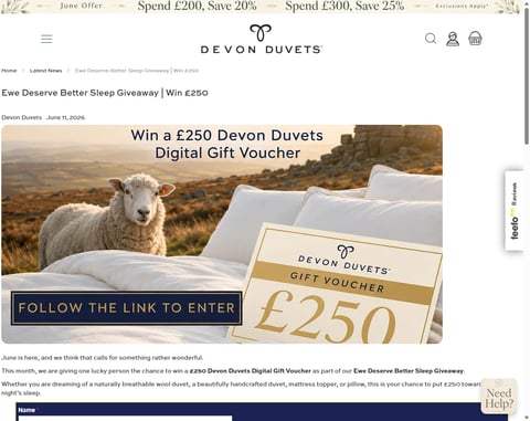 Preview £250 Devon Duvets Gift Voucher