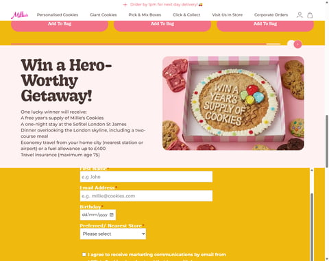 Preview Overnight Stay & Dinner In London and Years Worth Of Millie's Cookies
