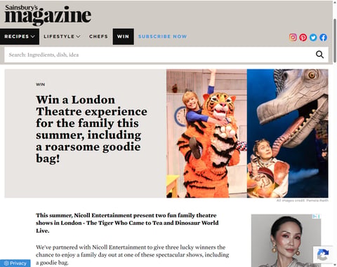 Preview Tickets To "The Tiger Who Came To Tea" Or "Dinosaur World Live" In London