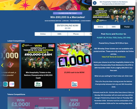 Preview £60,000 Cash and Nations Championship Finals Tickets Competition