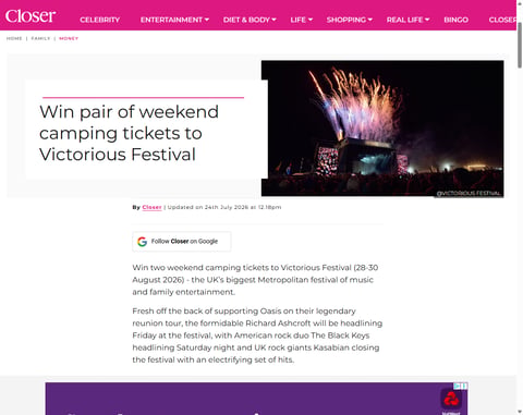 Preview Camping Tickets To Victorious Festival