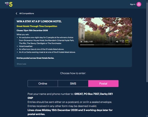 Preview 5 Star London Break Competition