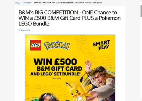Preview £500 B&M Gift Card and Lego Set Bundle