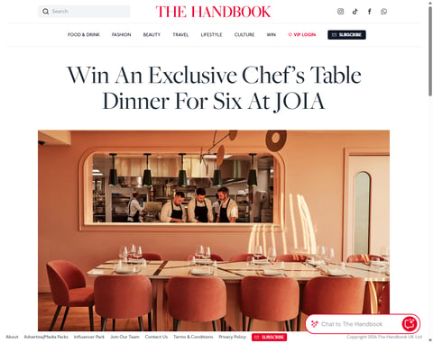 Preview Chef's Table Dinner For 6 At Joia Battersea