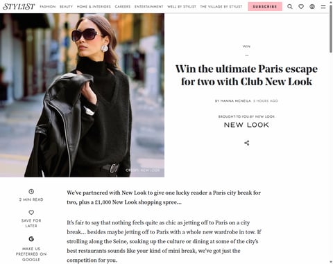 Preview 2-Night Trip To Paris and £1,000 New Look Gift Card