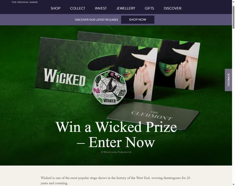 Preview Silver Proof Colour Wicked Coin, Tickets To The Show At The Apollo & Overnight Stay