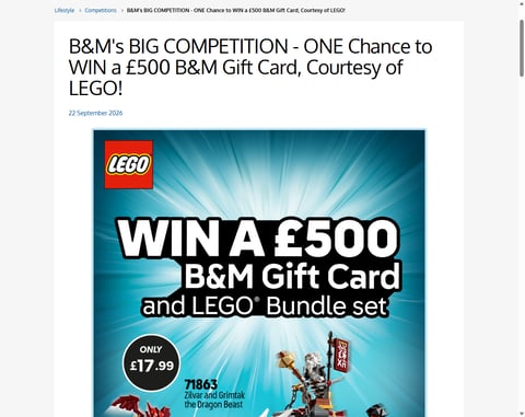 Preview £500 B&M Gift Card and Lego Set Bundle