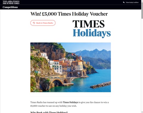 Preview £5,000 Times Holiday Voucher