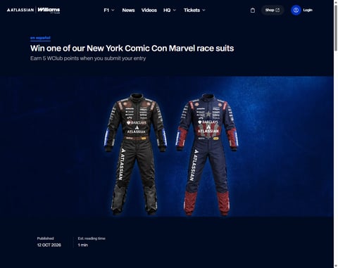 Preview Atlassian Williams F1 Team New York Comic Con Marvel Race Suits