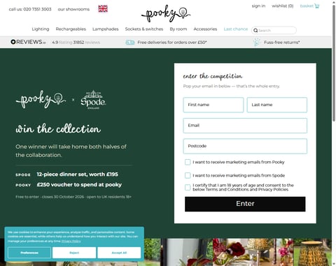 Preview £250 Pooky Lights Voucher & 12-Piece Dinner